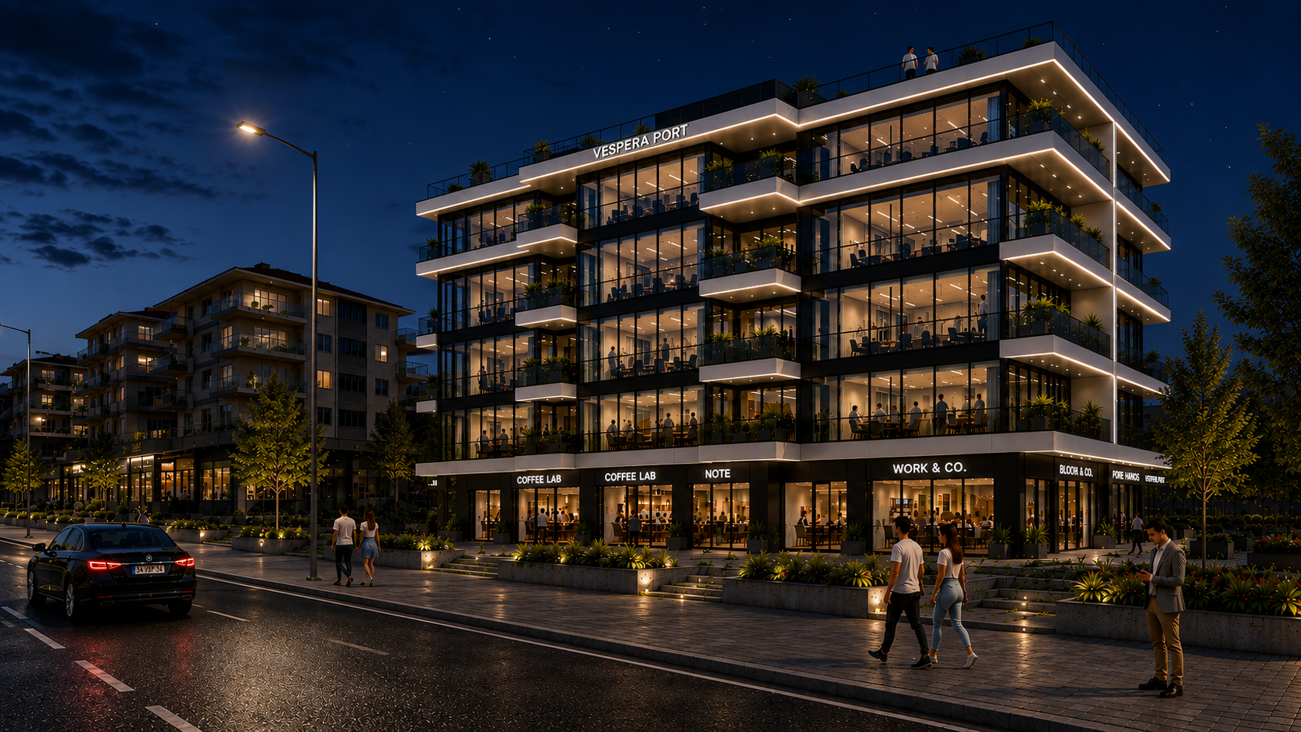 VESPERA PORT night exterior